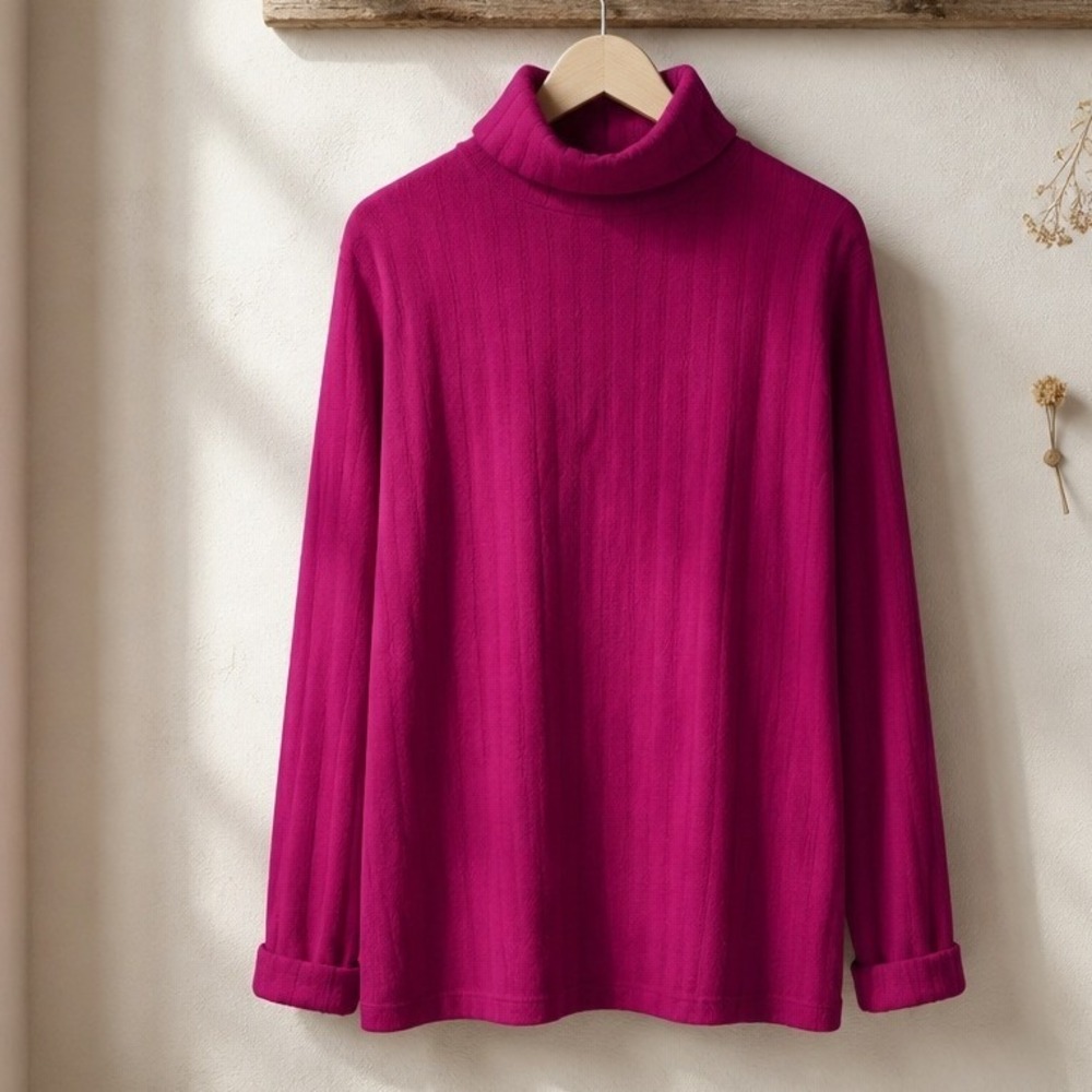 Lord & Taylor M Pink Vintage Angora Wool Blend Ribbed Turtleneck Sweater‎ Medium